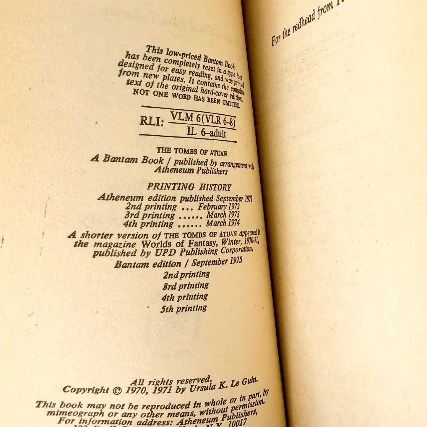 The Tombs of Atuan by Ursula K. Le Guin [FIRST PAPERBACK EDITION] 1975 • Earthsea #2