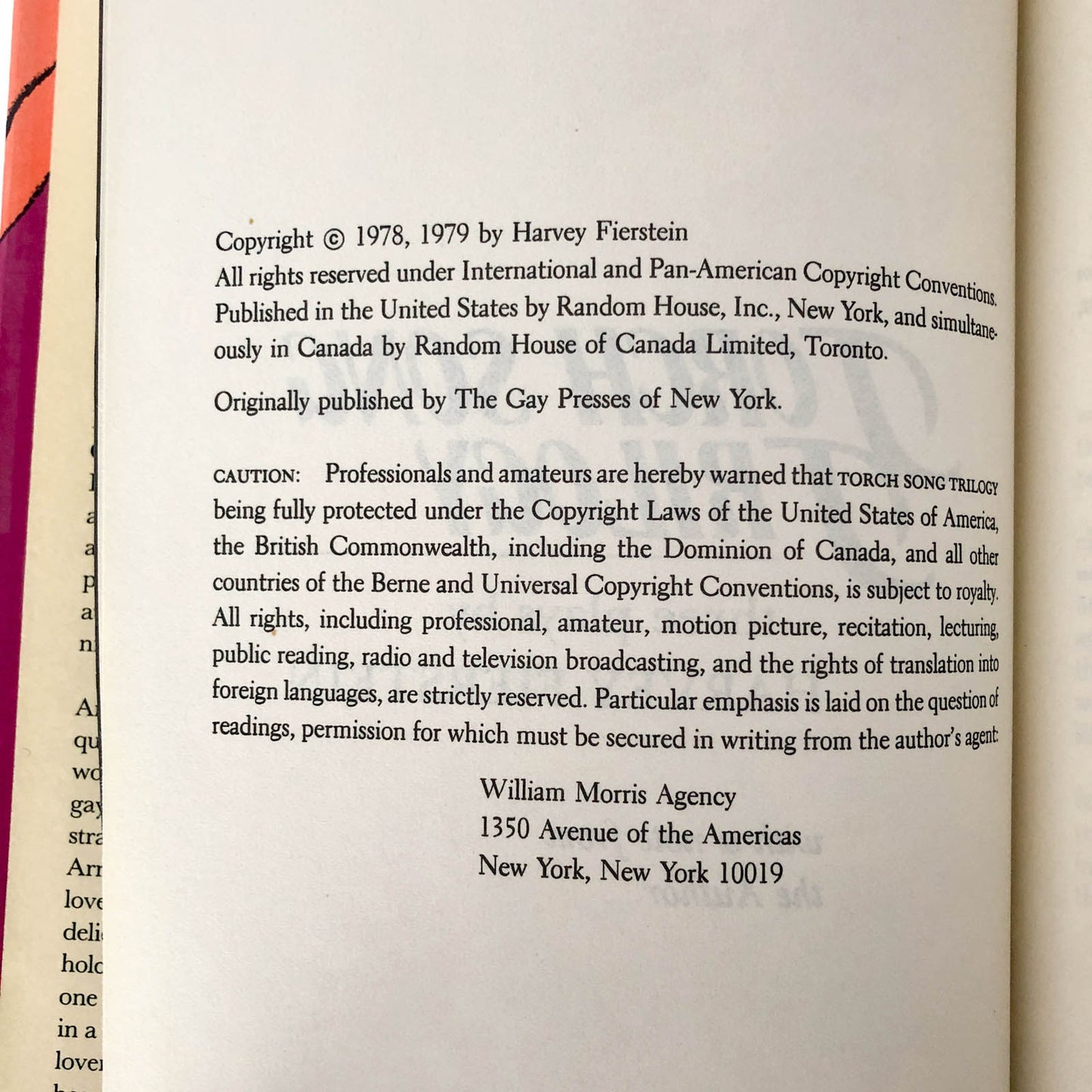 Torch Song Trilogy: A Play by Harvey Fierstein [BOOK CLUB EDITION] 1983