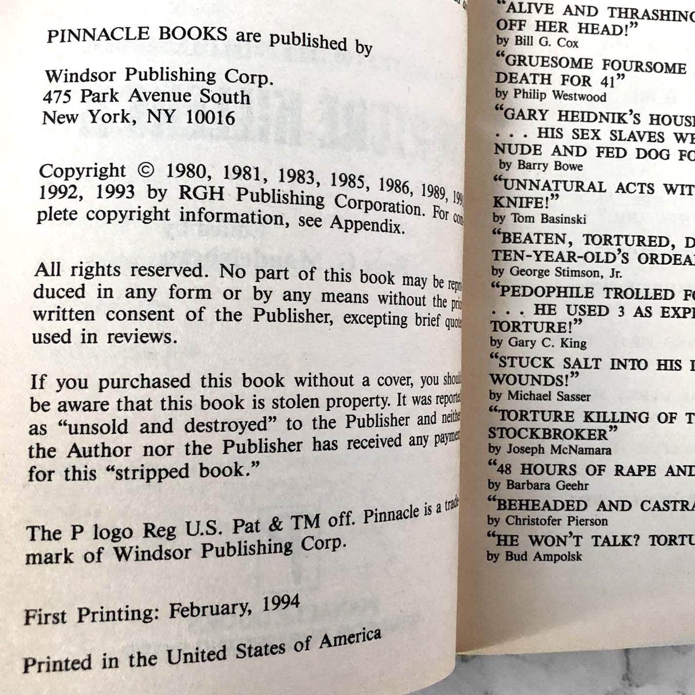 Torture Killers II by Rose G. Mandelsberg [FIRST PRINTING / 1994]