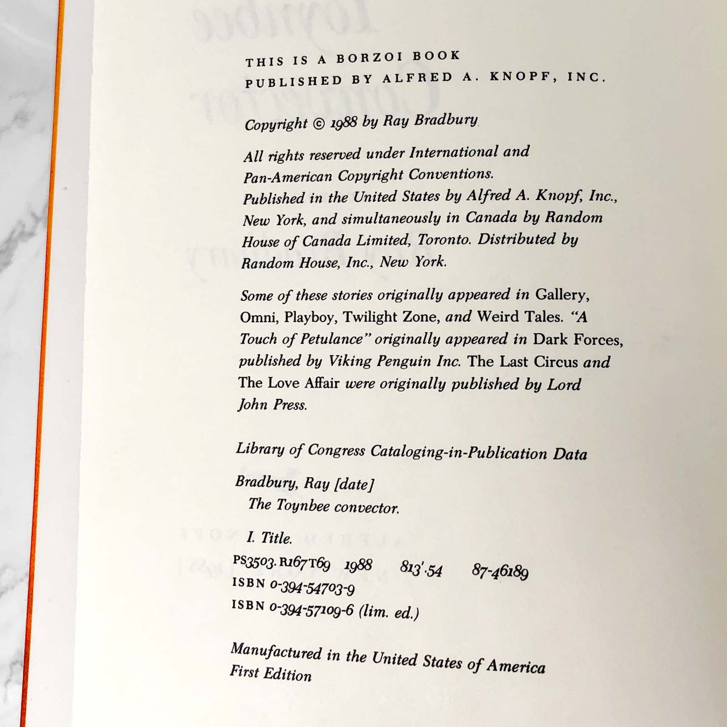 The Toynbee Convector by Ray Bradbury [FIRST EDITION • FIRST PRINTING] • 1988