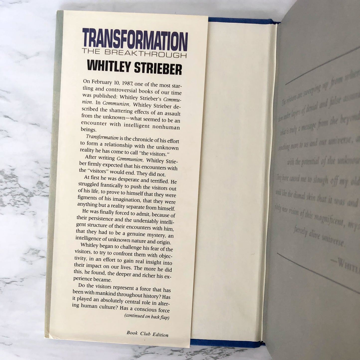 Transformation: The Breakthrough by Whitley Strieber [FIRST BOOK CLUB EDITION] 1988 • BEECH TREE