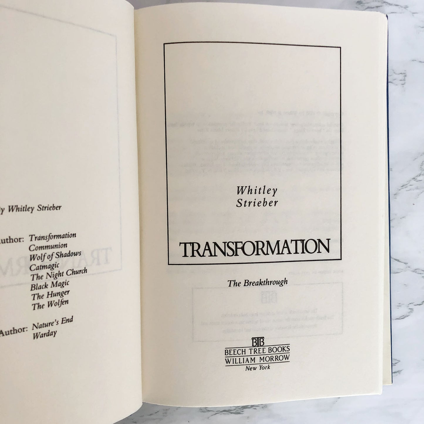 Transformation: The Breakthrough by Whitley Strieber [FIRST BOOK CLUB EDITION] 1988 • BEECH TREE