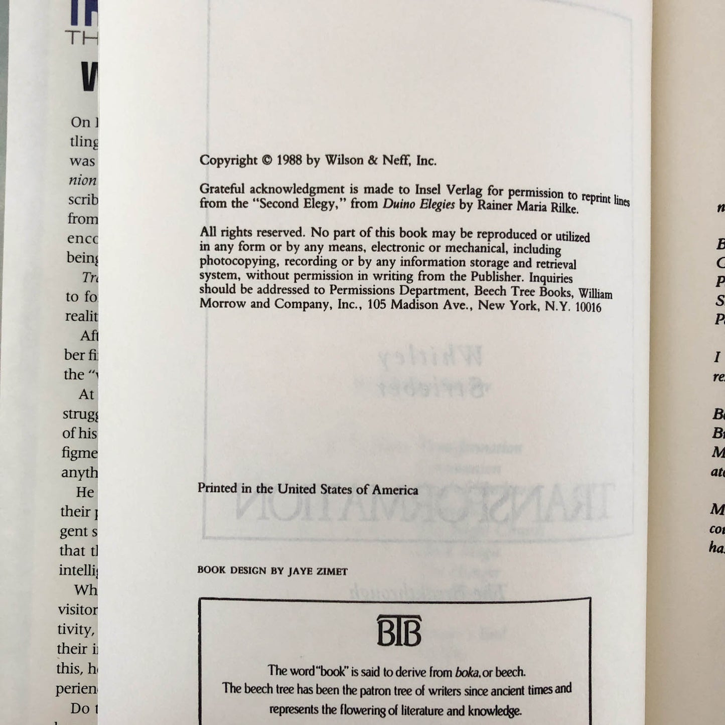 Transformation: The Breakthrough by Whitley Strieber [FIRST BOOK CLUB EDITION] 1988 • BEECH TREE