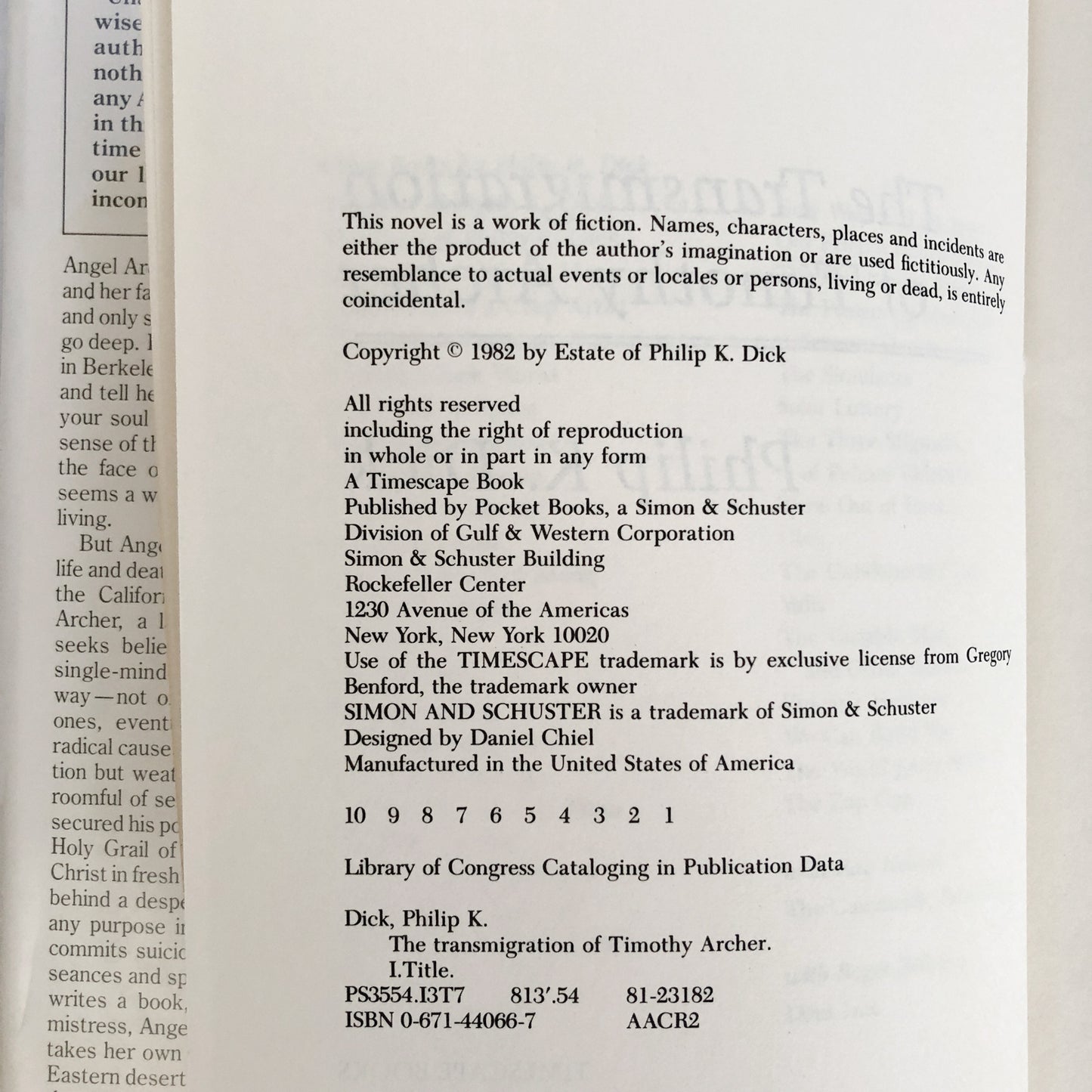 The Transmigration of Timothy Archer by Philip K. Dick [FIRST EDITION / FIRST PRINTING]