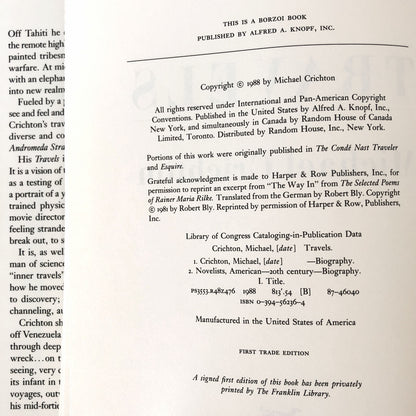 Travels by Michael Crichton [FIRST EDITION / 1988]