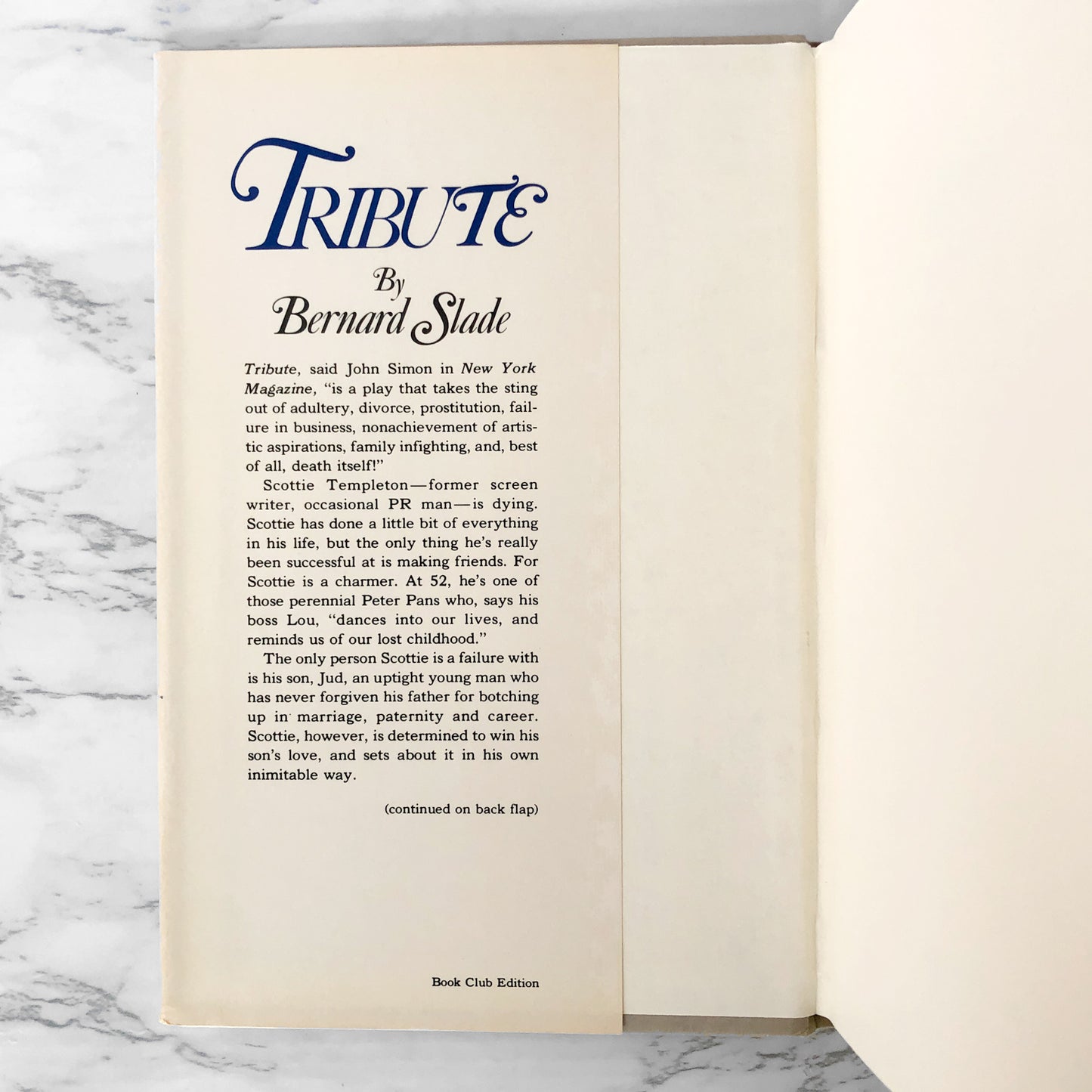 Tribute by Bernard Slade [BOOK CLUB EDITION / 1978]