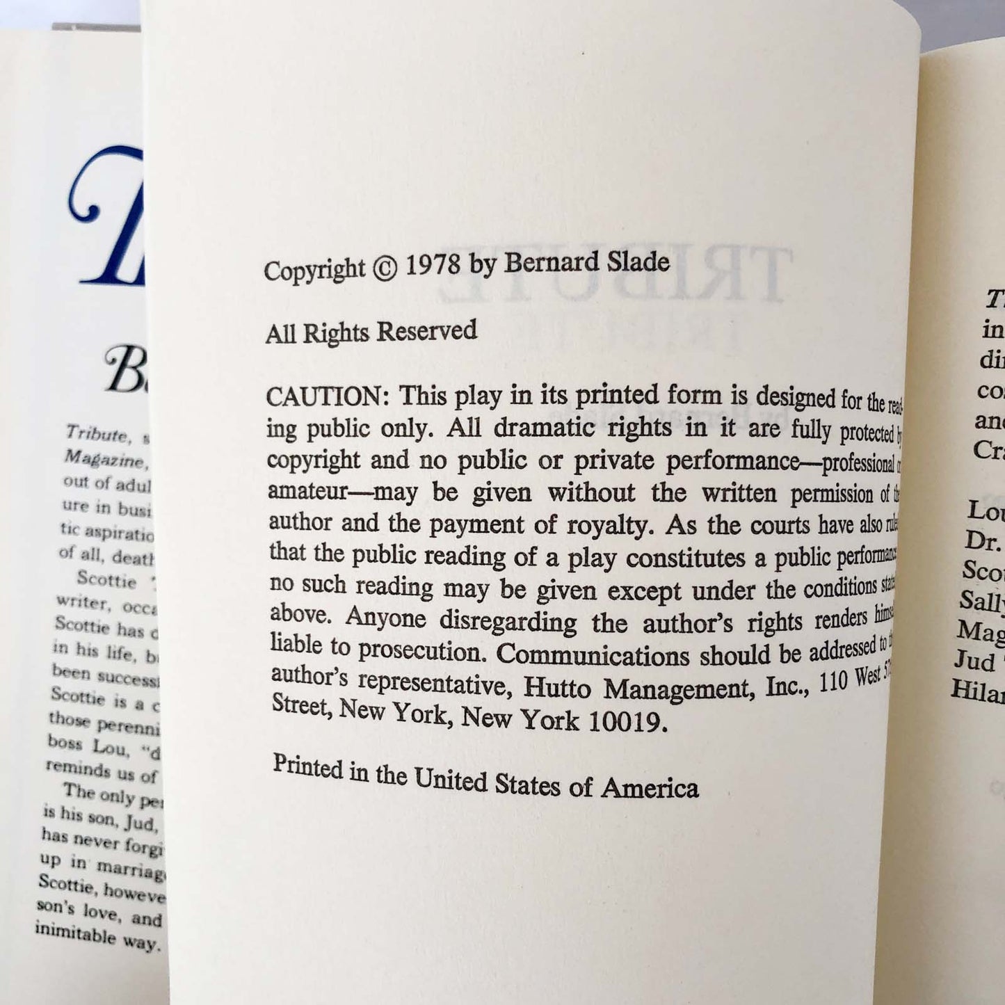 Tribute by Bernard Slade [BOOK CLUB EDITION / 1978]