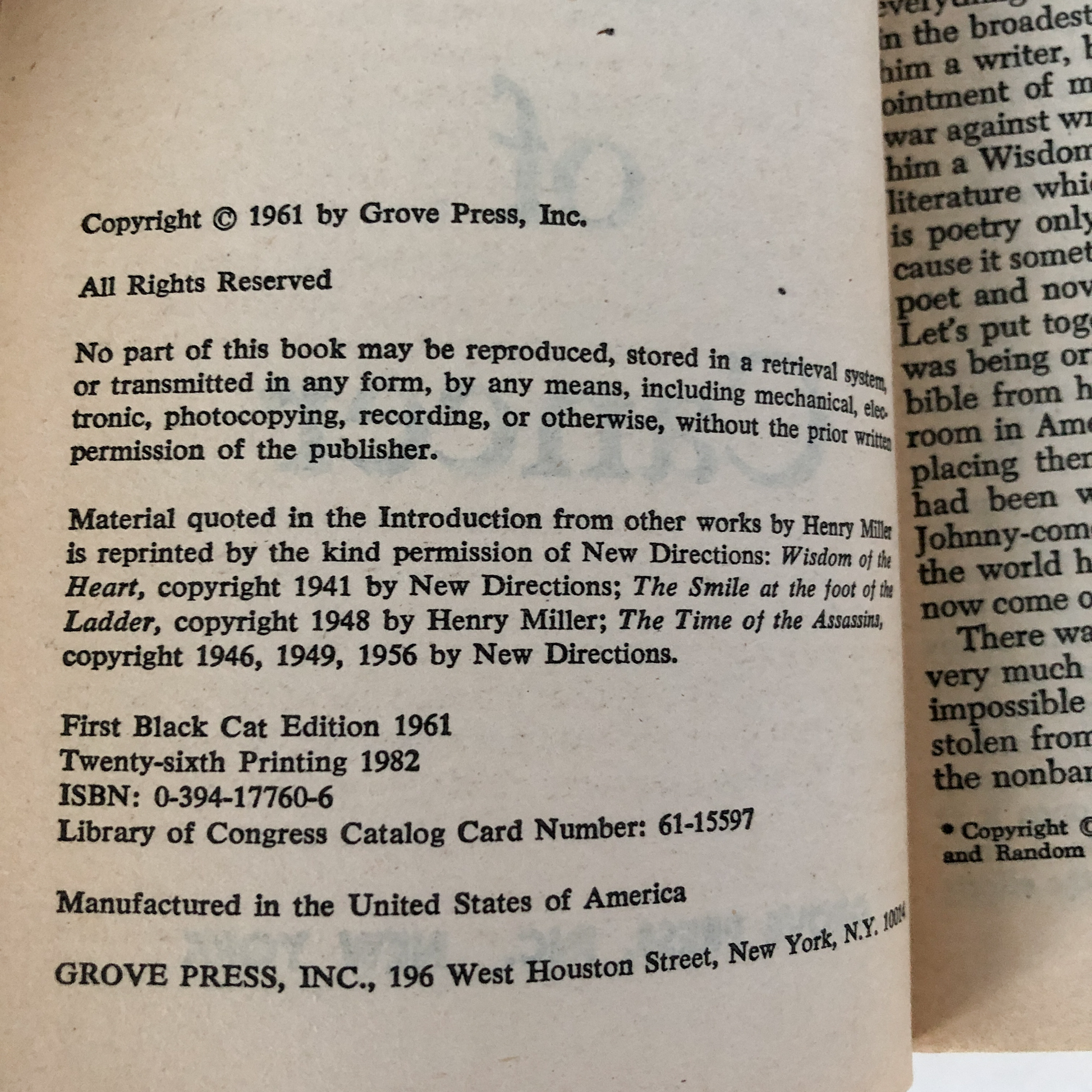Tropic of Cancer by Henry Miller [1982 PAPERBACK] - Bookshop Apocalypse