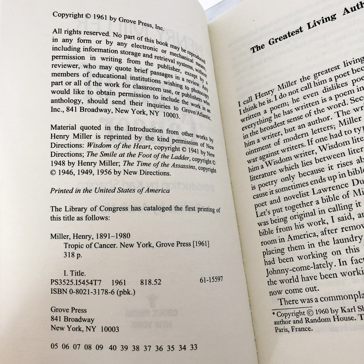 Tropic of Cancer by Henry Miller [TRADE PAPERBACK / 1994]