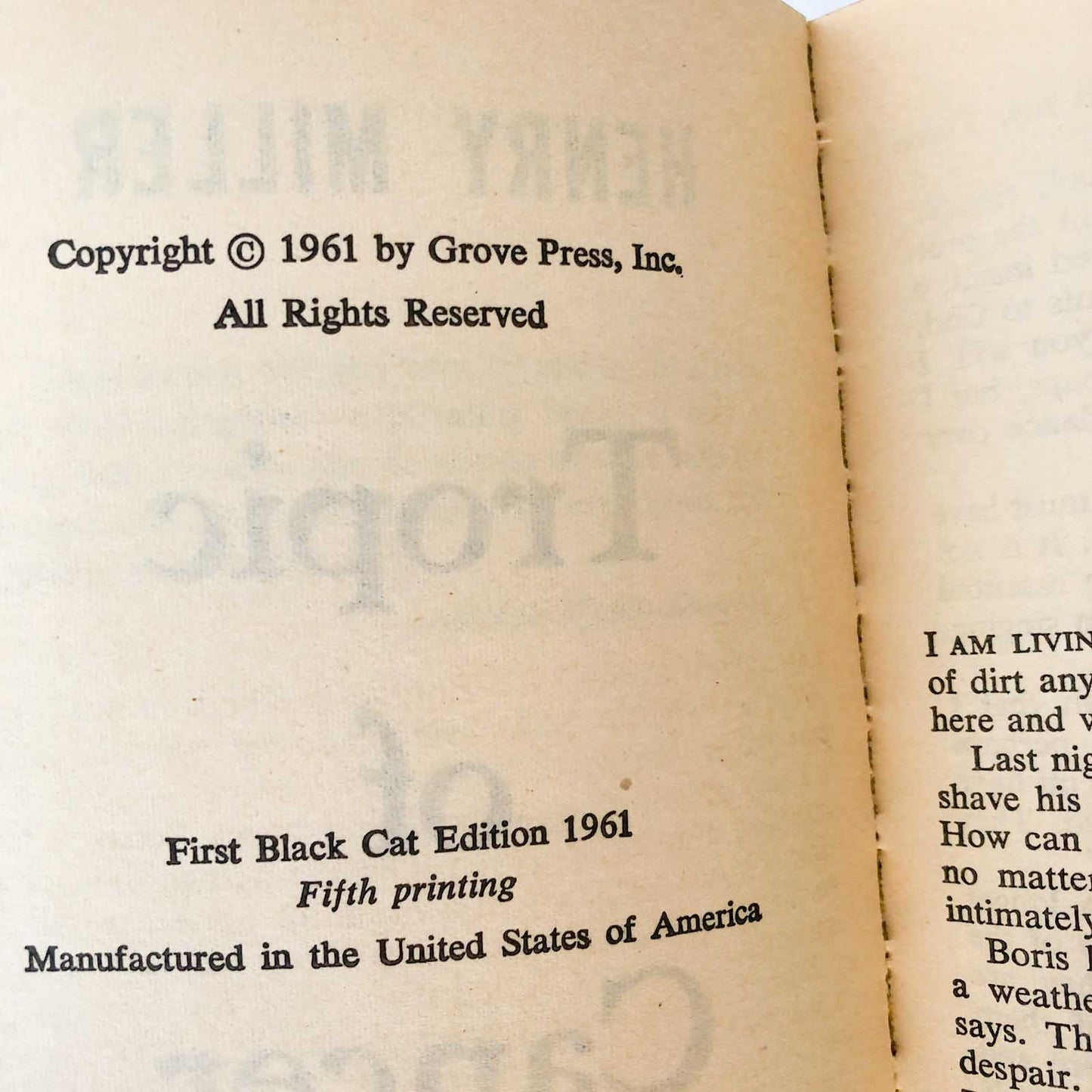 Tropic of Cancer by Henry Miller [FIRST PAPERBACK EDITION] 1961