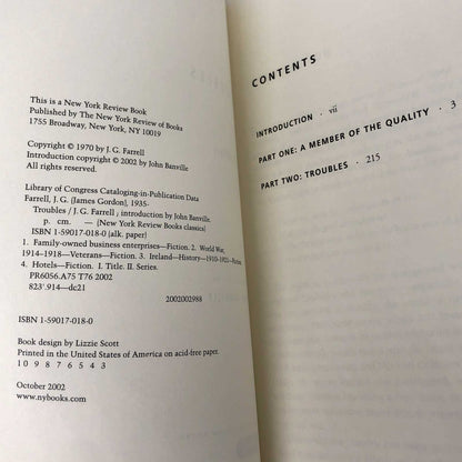 Troubles by J.G. Farrell [TRADE PAPERBACK] 2002 • NYRB