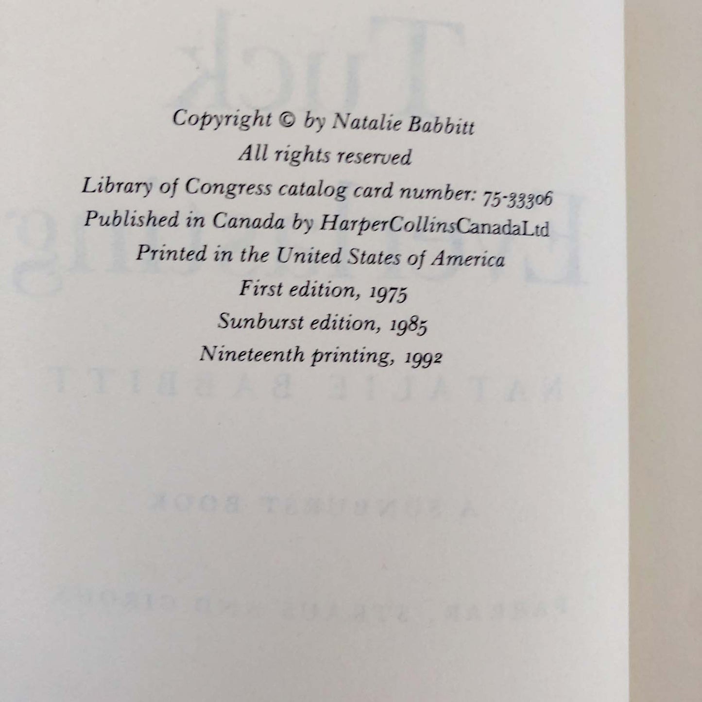 Tuck Everlasting by Natalie Babbitt [TRADE PAPERBACK] • 1985