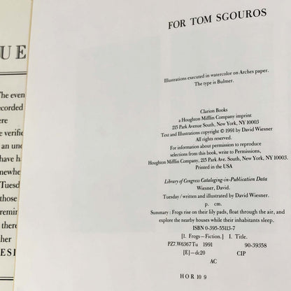 Tuesday by David Wiesner [FIRST EDITION] 1991