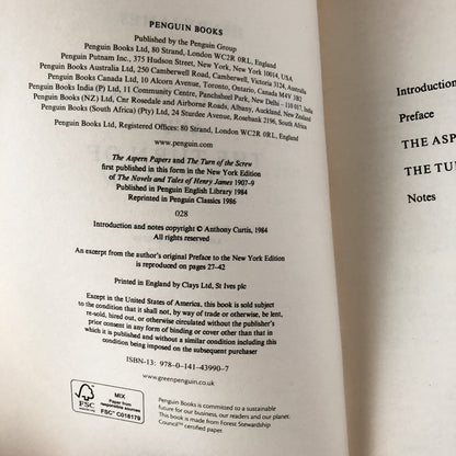 The Aspern Papers and The Turn of The Screw by Henry James [PENGUIN CLASSICS PAPERBACK] - Bookshop Apocalypse
