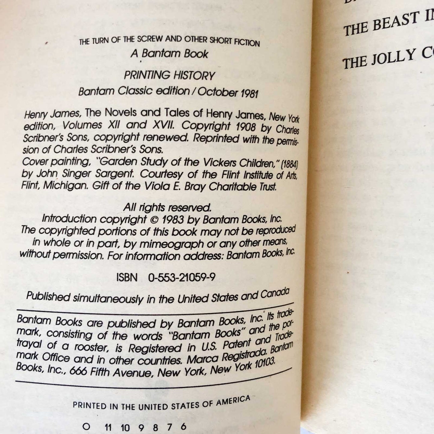 The Turn of the Screw & Other Short Fiction by Henry James [1981 PAPERBACK]