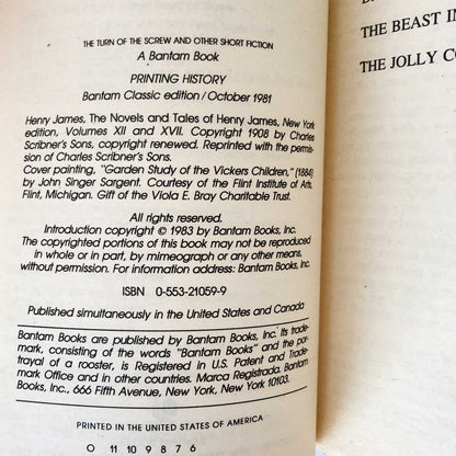 The Turn of the Screw & Other Short Fiction by Henry James [1981 PAPERBACK]