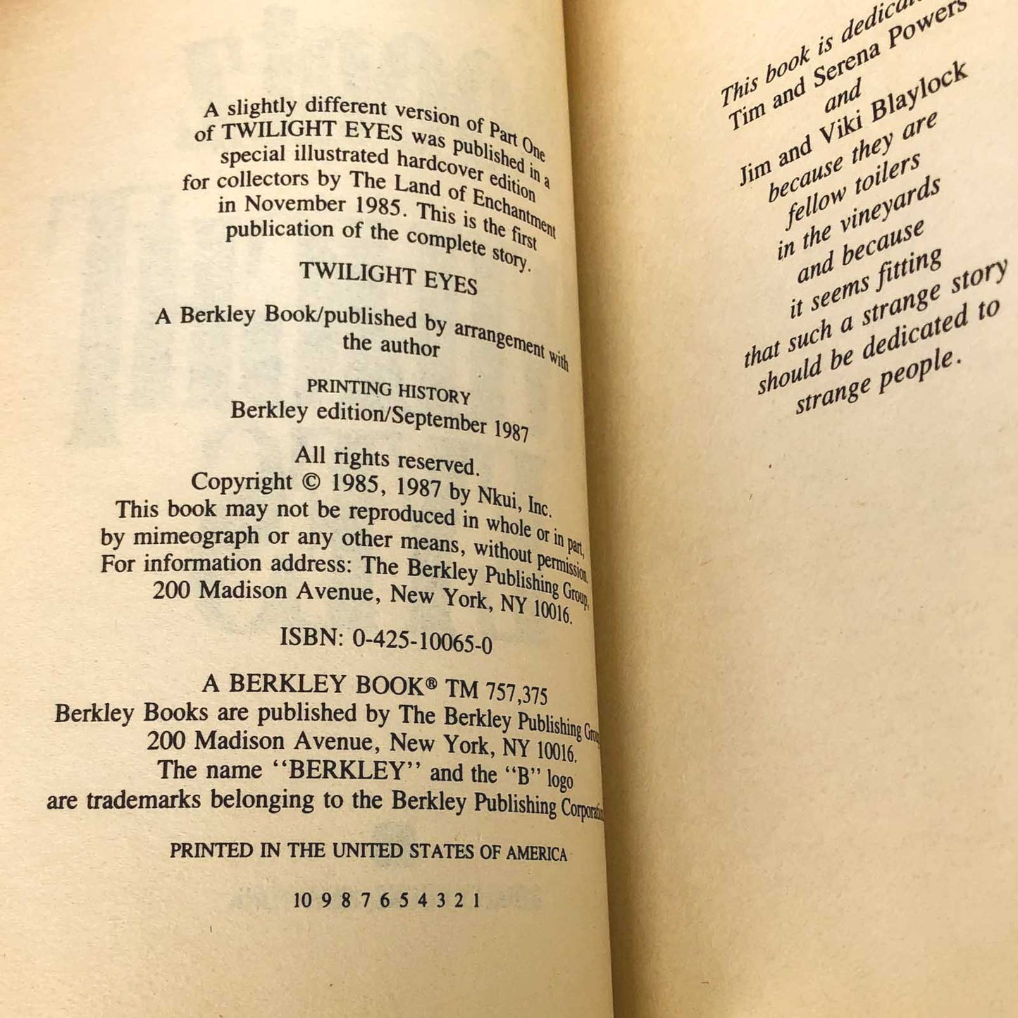 Twilight Eyes by Dean Koontz [FIRST PAPERBACK PRINTING] 1987 • Berkley