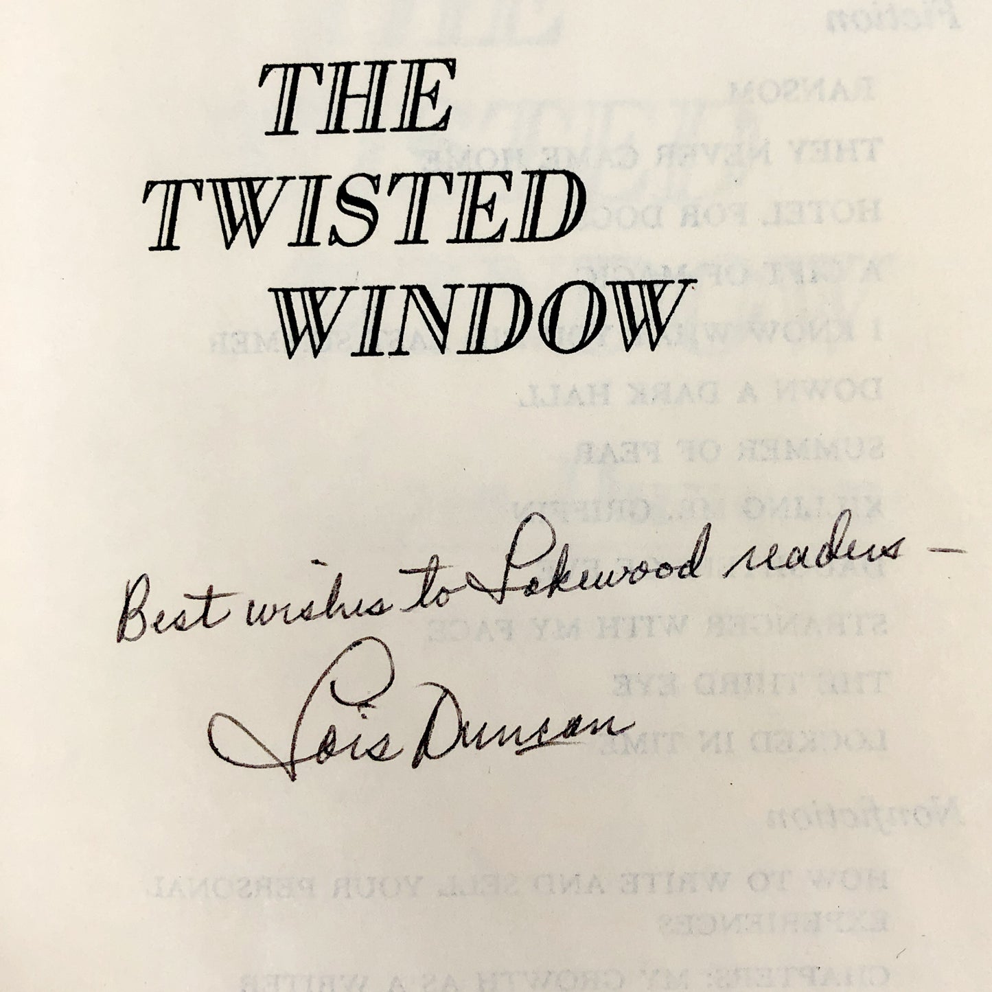The Twisted Window by Lois Duncan SIGNED! [FIRST EDITION] 1987 • Delacorte Press