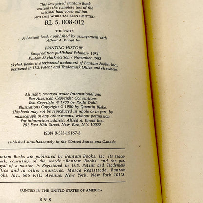 The Twits by Roald Dahl [FIRST PAPERBACK EDITION] 1982 • Bantam