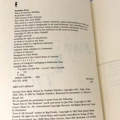 Two Girls Fat and Thin by Mary Gaitskill [FIRST EDITION • FIRST PRINTING] 1991 • Poseidon Press