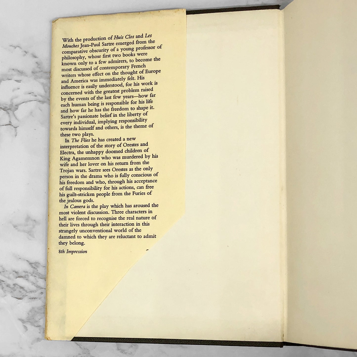 Two Plays: The Flies (Les Mouches) & In Camera (Huis Clos) by Jean-Paul Sartre [U.K. FIRST EDITION] 8th Impression ❧ 1969