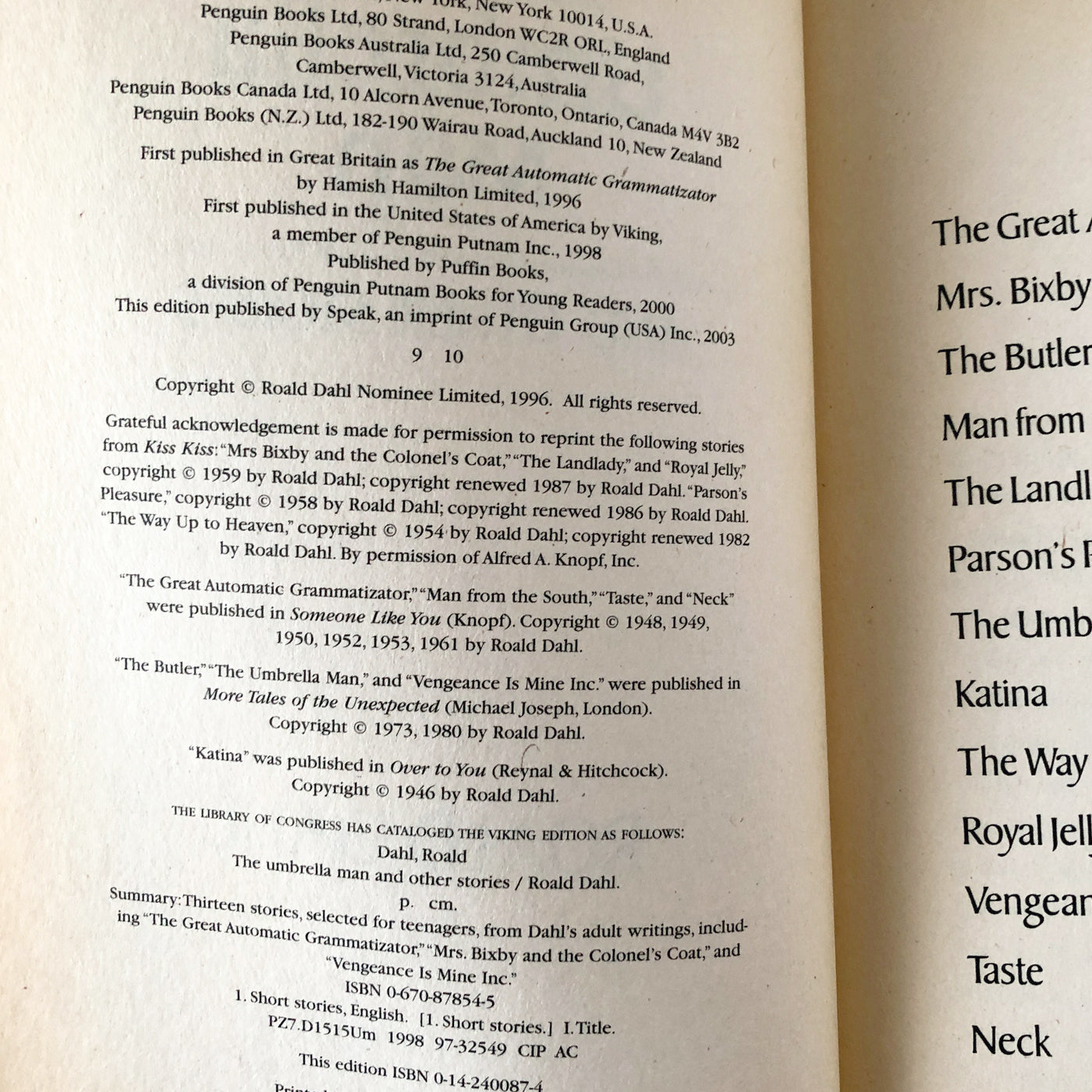 The Umbrella Man & Other Stories by Roald Dahl [TRADE PAPERBACK / 2003]