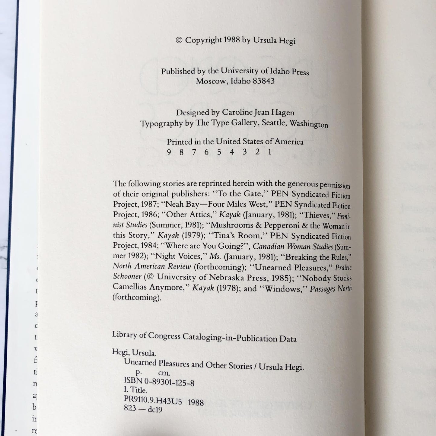 Unearned Pleasures & Other Stories by Ursula Hegi [FIRST EDITION / 1988]