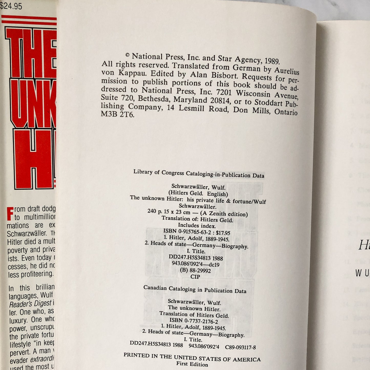The Unknown Hitler: His Private Life & Fortune by Wulf Schwarzwaller [FIRST EDITION] - Bookshop Apocalypse