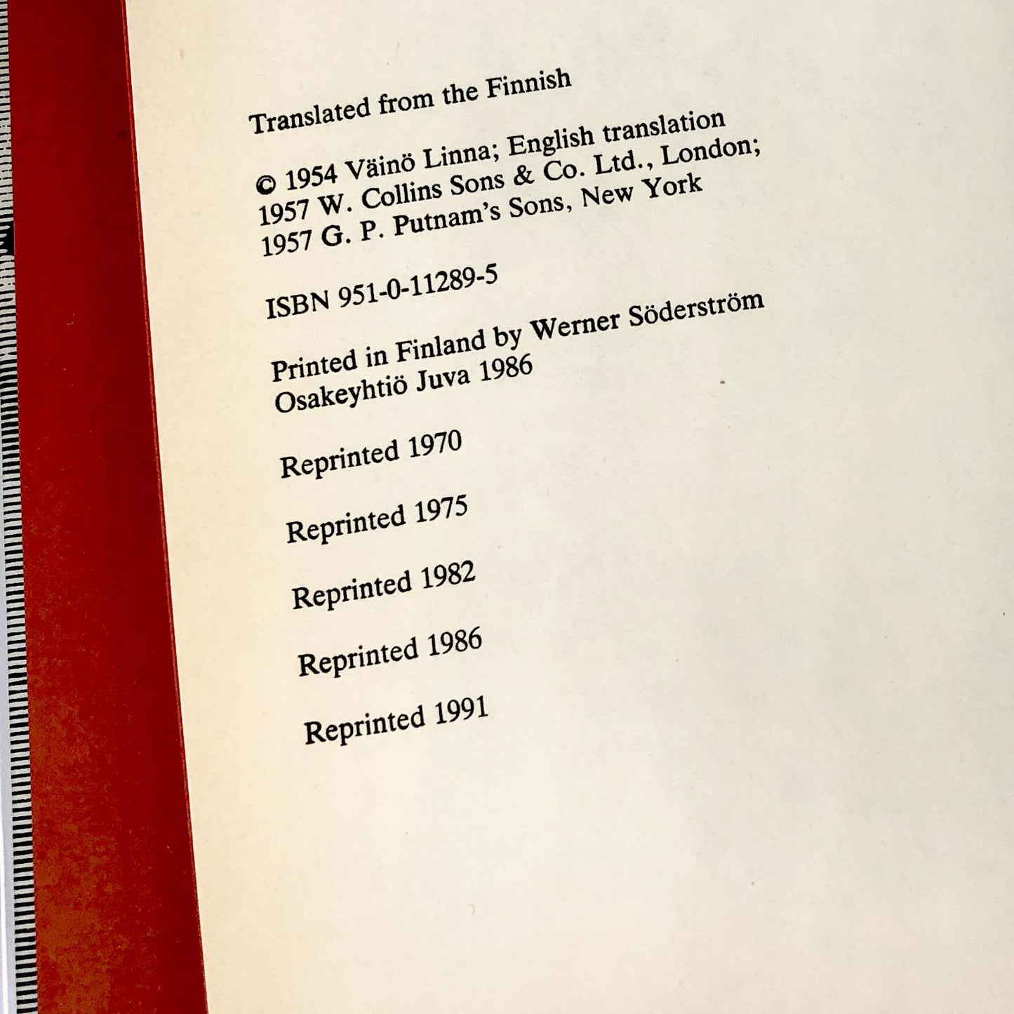 The Unknown Soldier by Väinö Linna [FIRST HARDCOVER EDITION] 4th Printing ❧ 1991