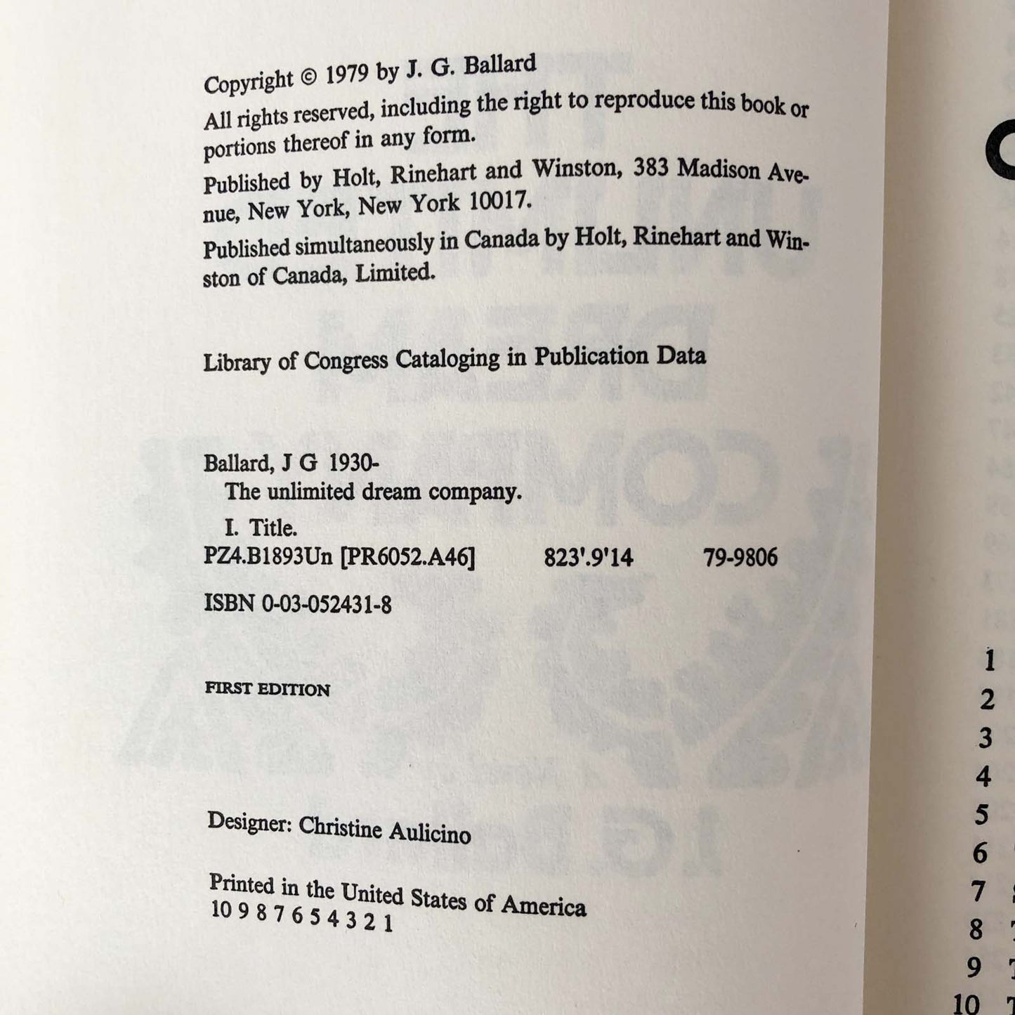 The Unlimited Dream Company by J.G. Ballard [FIRST EDITION / FIRST PRINTING] 1979