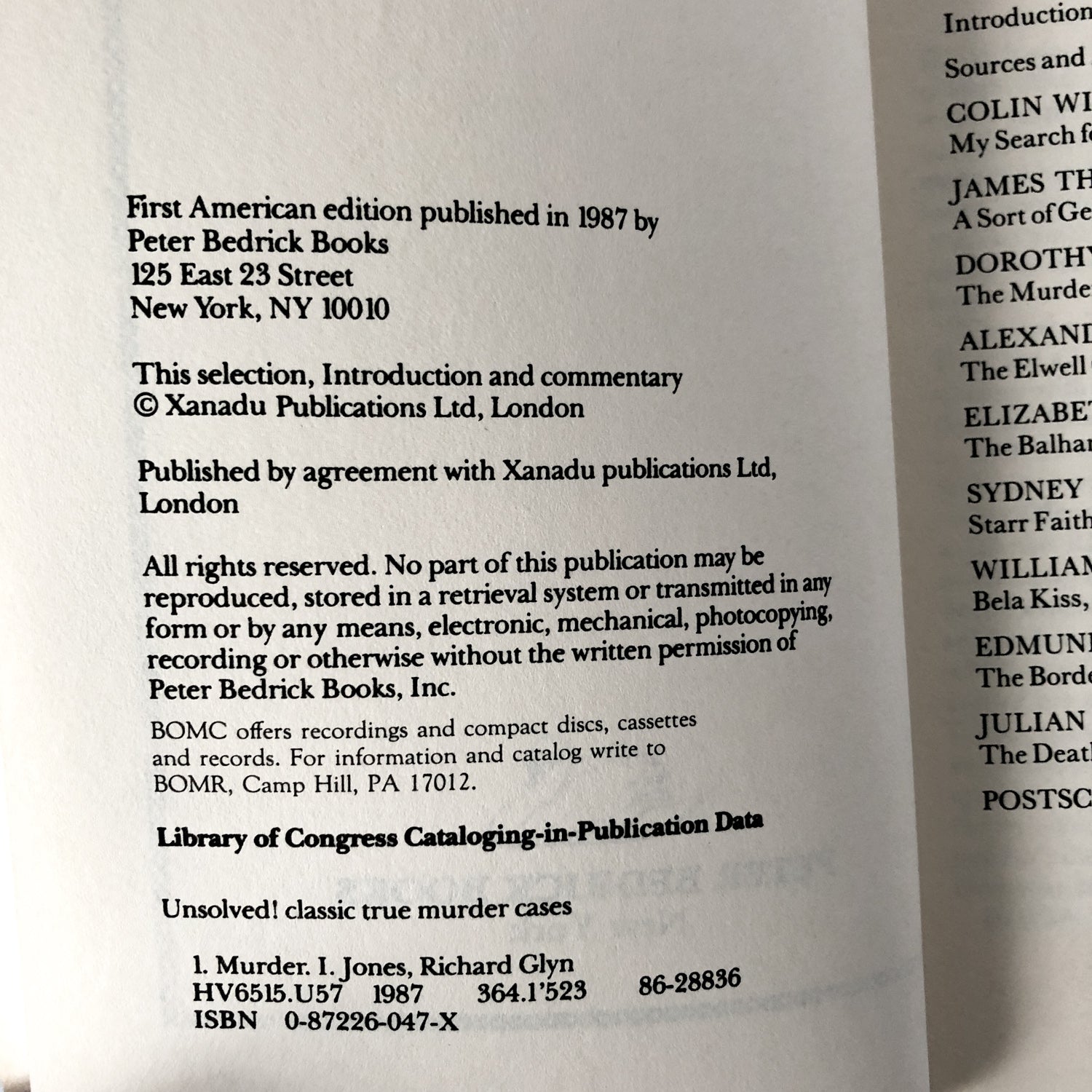 Unsolved! Classic True Murder Cases by Richard Glyn Jones [1987 TRADE PAPERBACK] - Bookshop Apocalypse