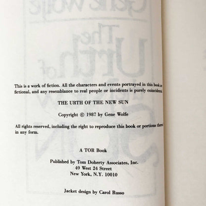 The Urth of the New Sun by Gene Wolfe [FIRST BOOK CLUB EDITION] 1987