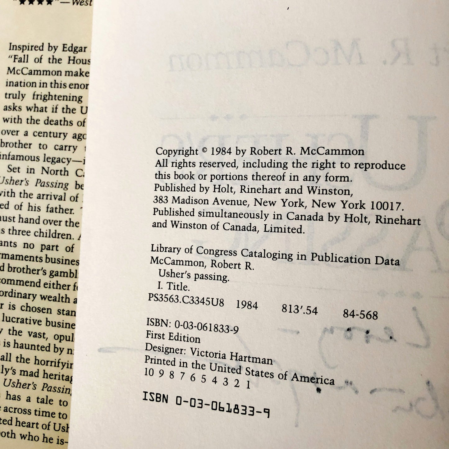 Usher's Passing by Robert R. McCammon SIGNED! [FIRST EDITION / 1984]