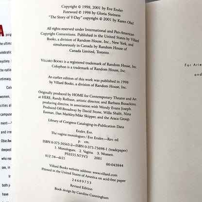 The Vagina Monologues by Eve Ensler [REVISED EDITION HARDCOVER] 2001