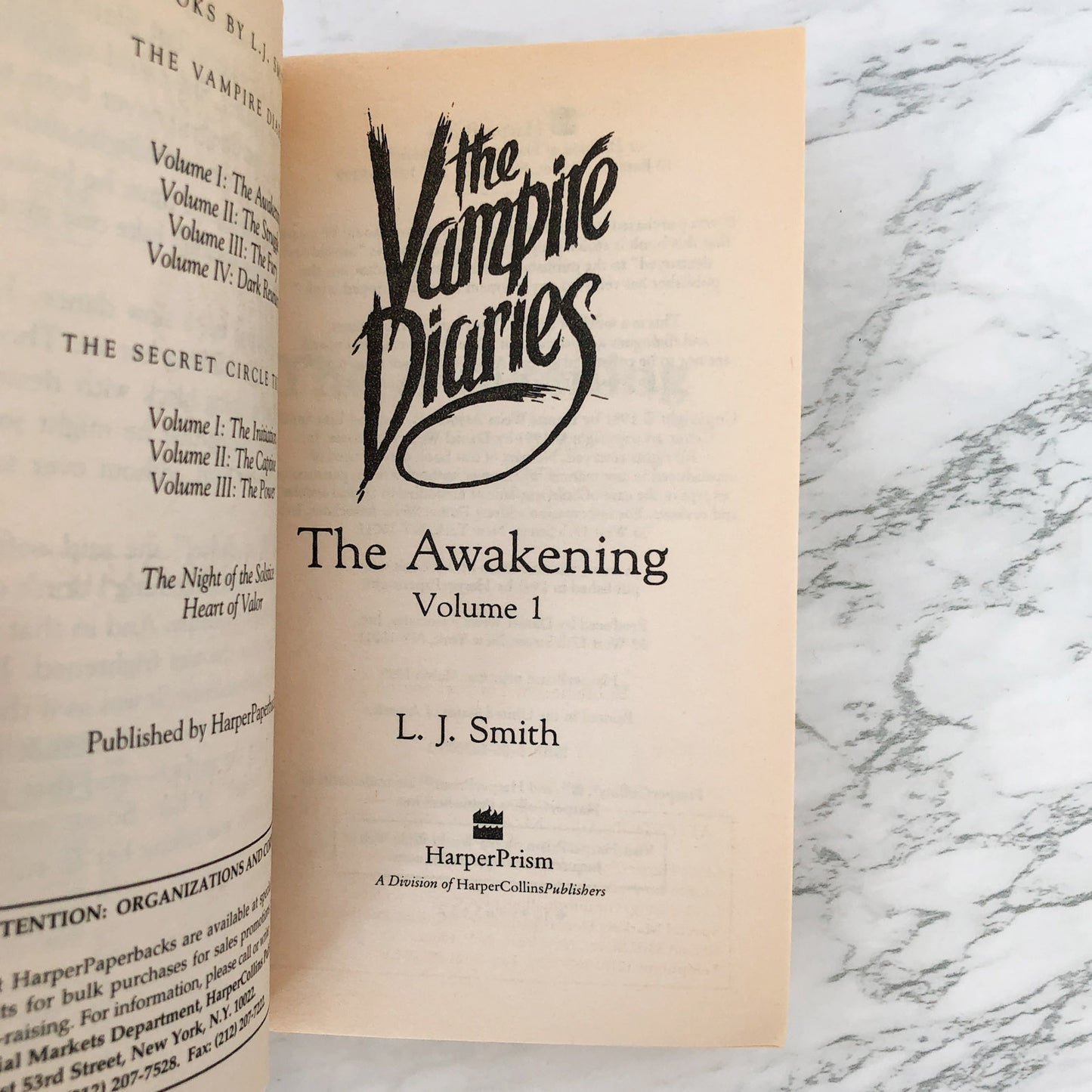The Vampire Diaries Vol I: The Awakening by L.J. Smith [PRISM PAPERBACK / 1999]