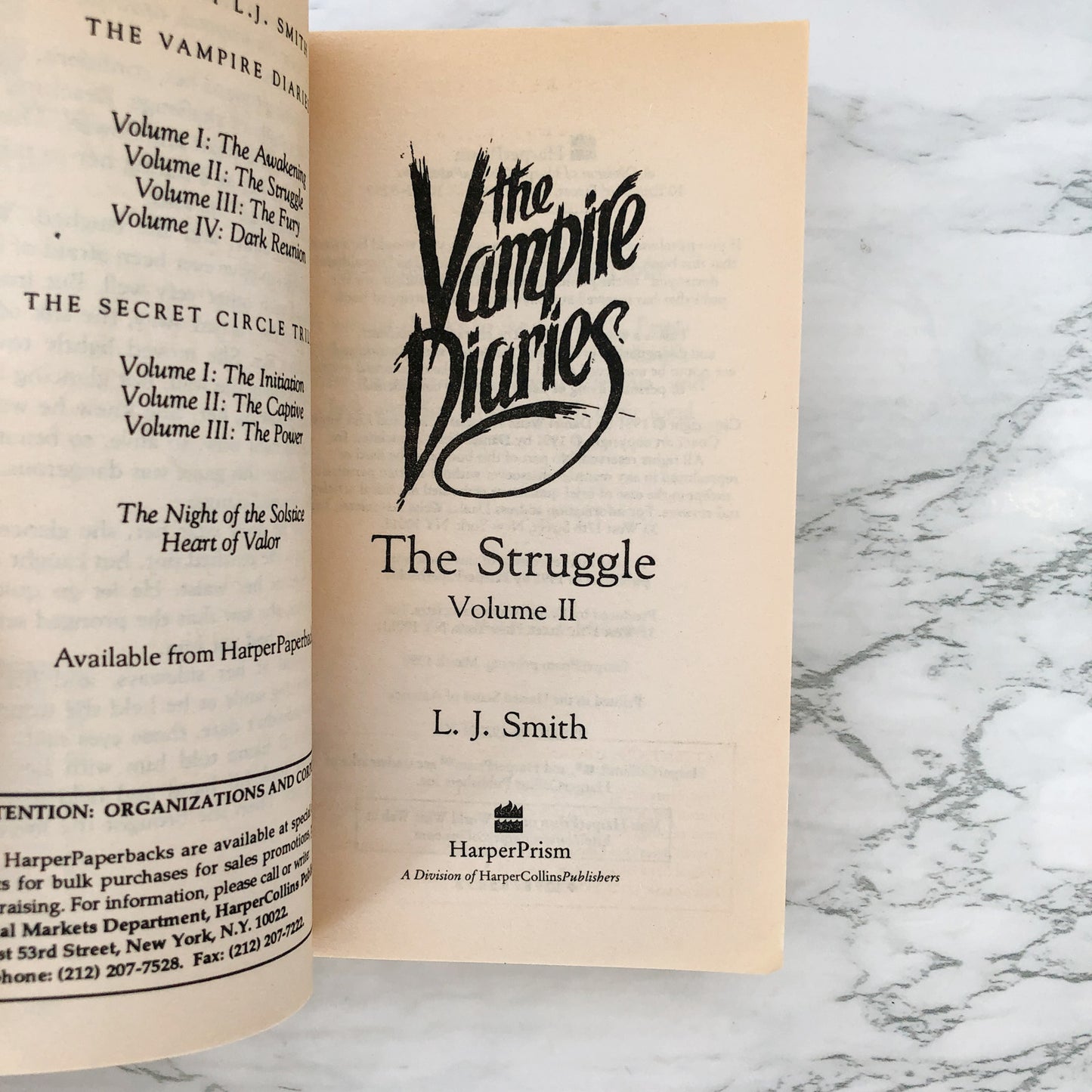 The Vampire Diaries Vol II: The Struggle by L.J. Smith [PRISM PAPERBACK / 1999]
