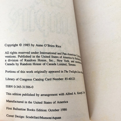 The Vampire Lestat by Anne Rice [FIRST PAPERBACK PRINTING / 1986]