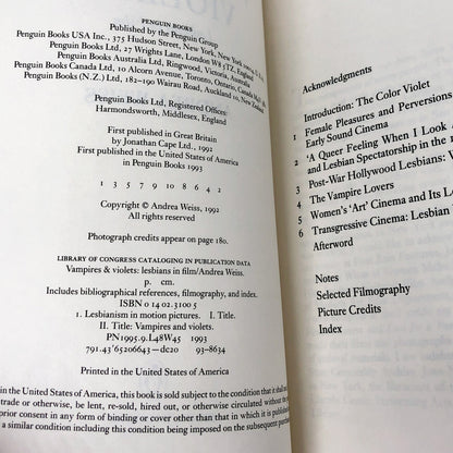 Vampires and Violets: Lesbians in Film by Andrea Weiss [FIRST EDITION PAPERBACK] 1993