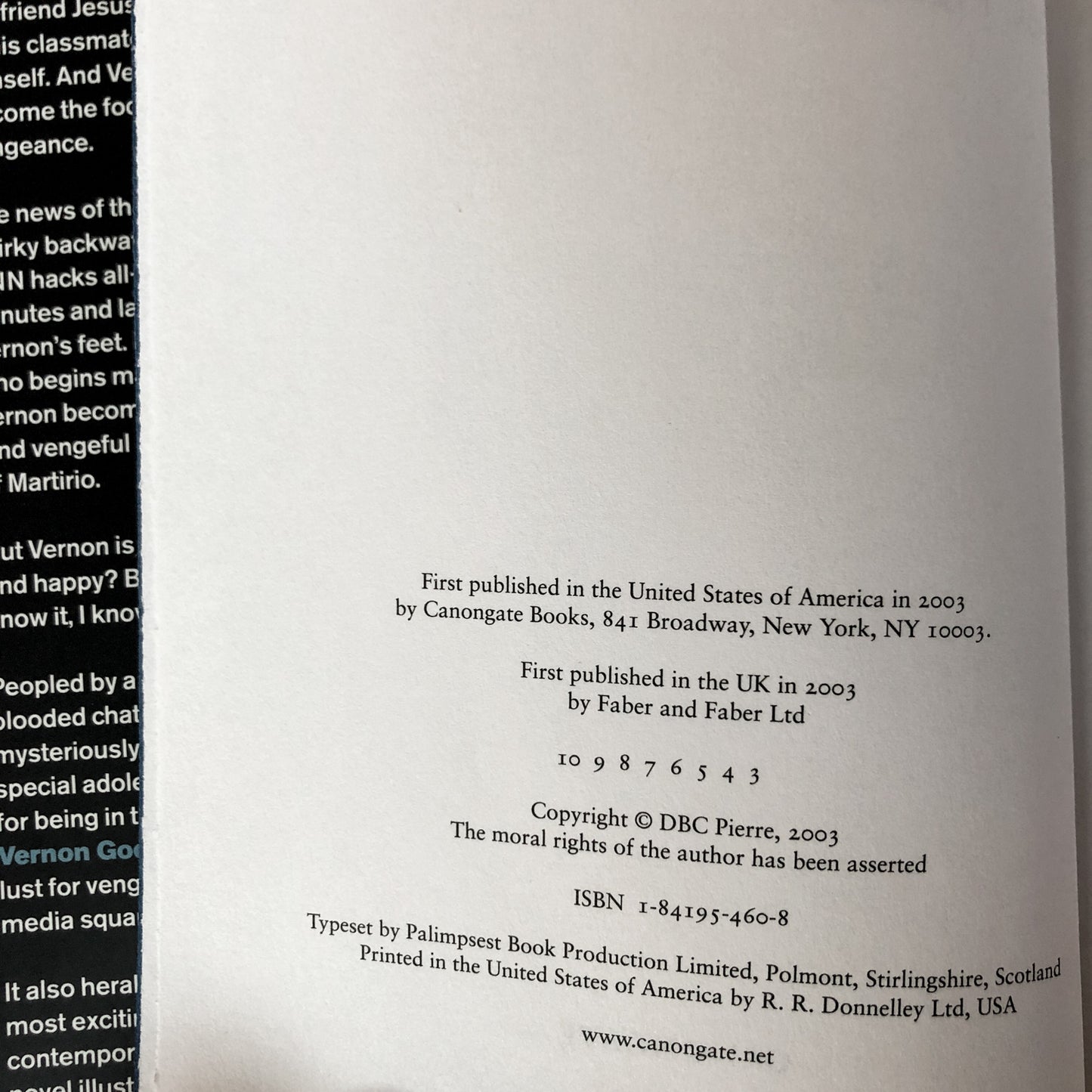 Vernon God Little by D.B.C. Pierre [FIRST EDITION] - Bookshop Apocalypse