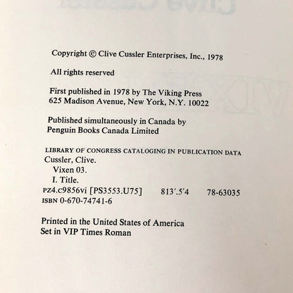 Vixen 03 by Clive Cussler [FIRST EDITION • FIRST PRINTING] 1978