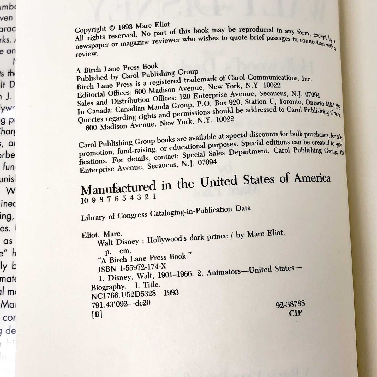 Walt Disney: Hollywood's Dark Prince by Marc Eliot [FIRST EDITION • FIRST PRINTING] 1993