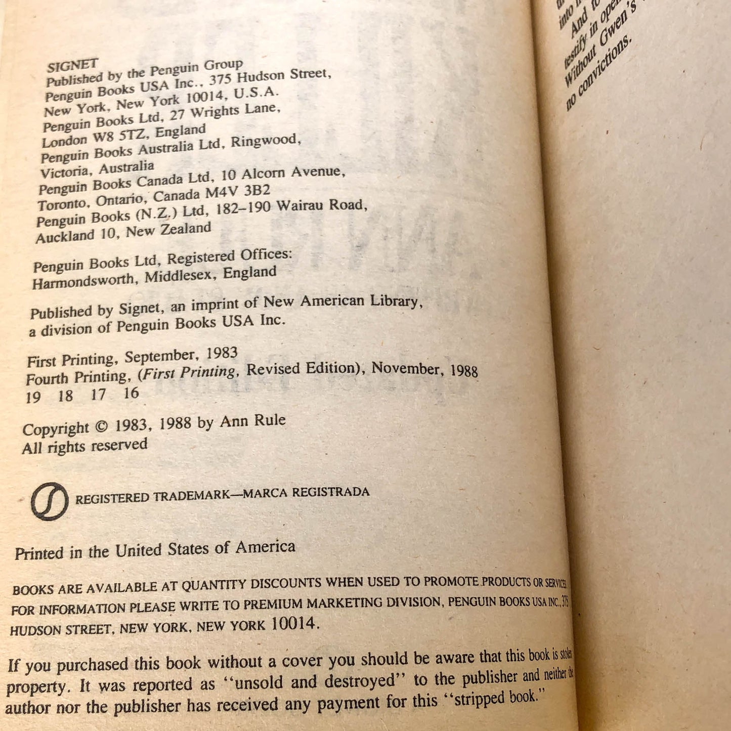 The Want-Ad Killer by Ann Rule [1988 REVISED PAPERBACK]