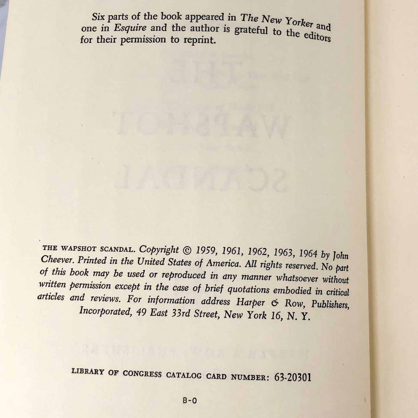 The Wapshot Scandal by John Cheever [FIRST EDITION] 1964