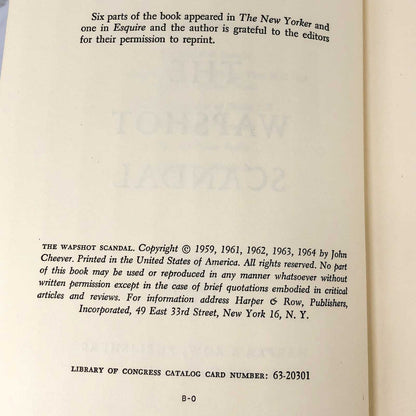 The Wapshot Scandal by John Cheever [FIRST EDITION] 1964