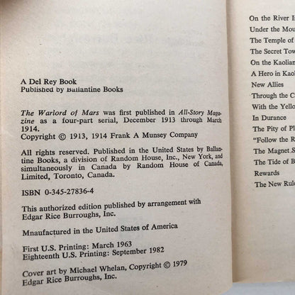 The Warlord of Mars by Edgar Rice Burroughs [1982 PAPERBACK]