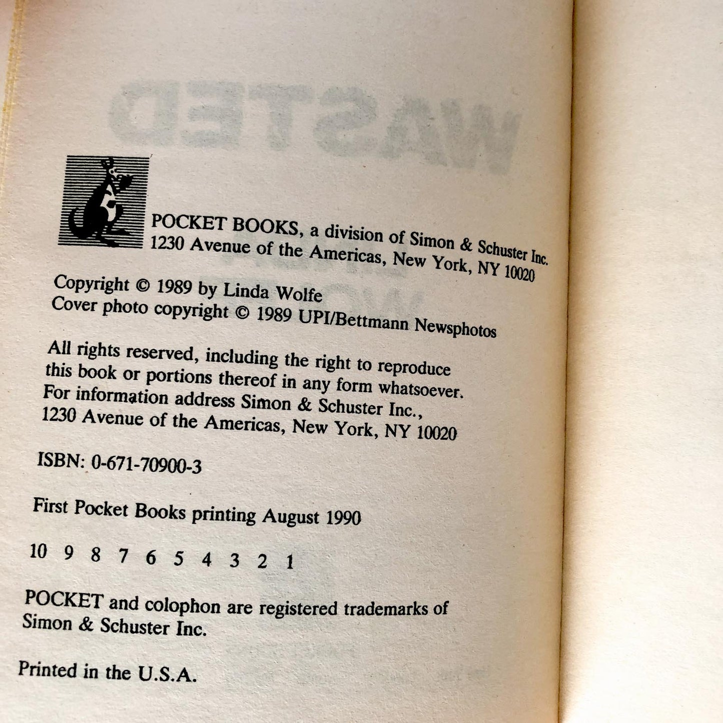 Wasted: The Preppie Murder by Linda Wolfe [FIRST PAPERBACK PRINTING / 1990]