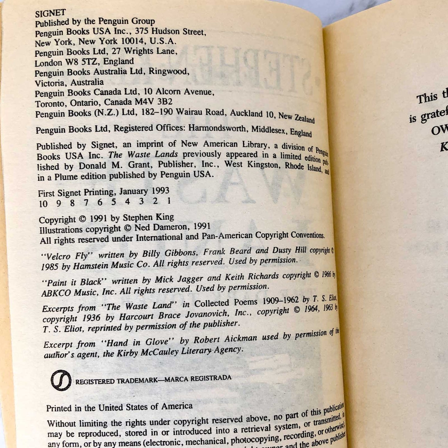 The Dark Tower III: The Waste Lands by Stephen King [FIRST SIGNET PRINTING] 1993