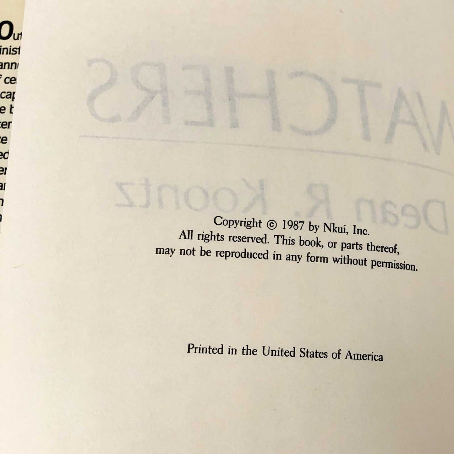 Watchers by Dean Koontz [1987 HARDCOVER] • BCE