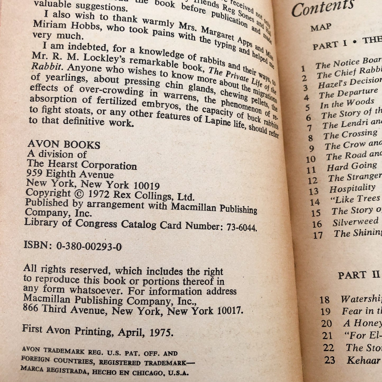 Watership Down by Richard Adams [FIRST PAPERBACK PRINTING / 1975]