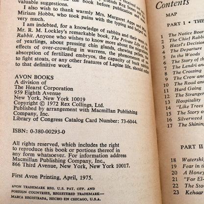Watership Down by Richard Adams [FIRST PAPERBACK PRINTING / 1975]